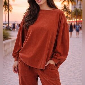 Plain Corduroy Dipped Hem Lagenlook Top